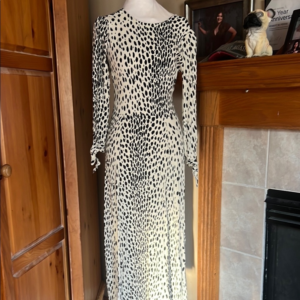 Elegant Black and White Polka Dot Dress - Picture 2 of 9
